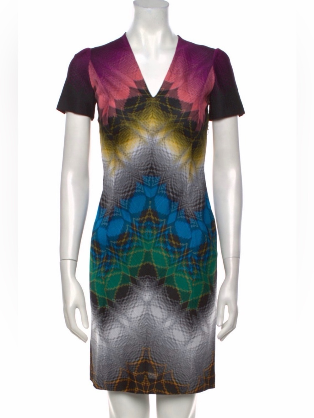 Missoni Orange Label V-Neck Multicolor Kaleidoscope Print Dress